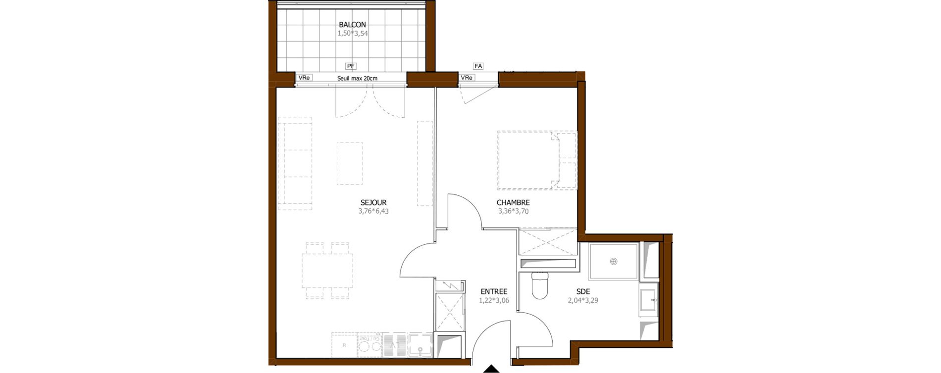 Appartement T2 de 47,66 m2 &agrave; Launaguet Centre