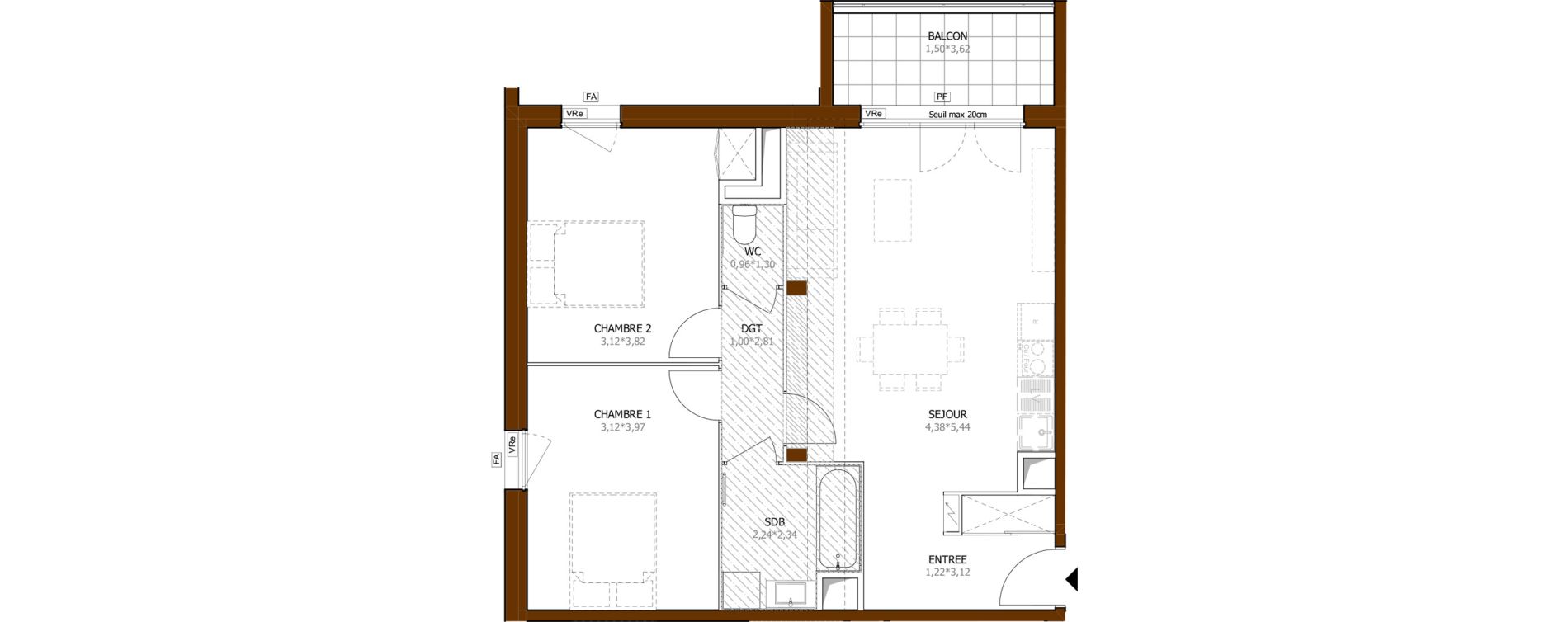 Appartement T3 de 64,22 m2 &agrave; Launaguet Centre