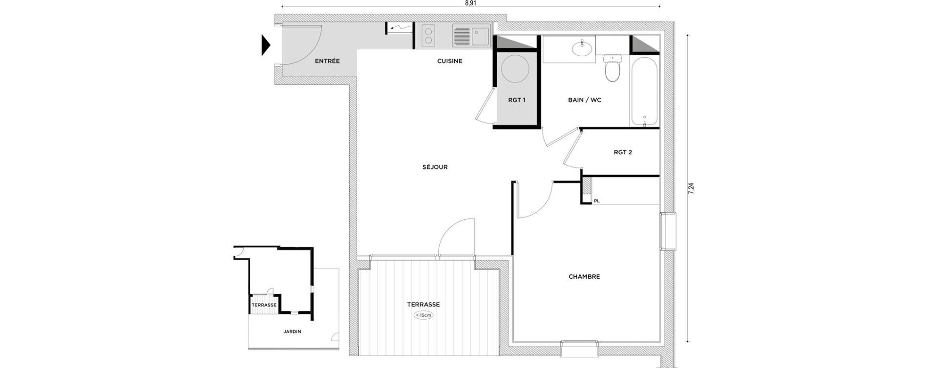 Appartement T2 de 45,44 m2 &agrave; Launaguet Centre