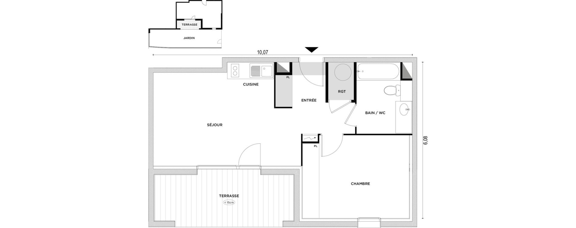 Appartement T2 de 46,13 m2 &agrave; Launaguet Centre