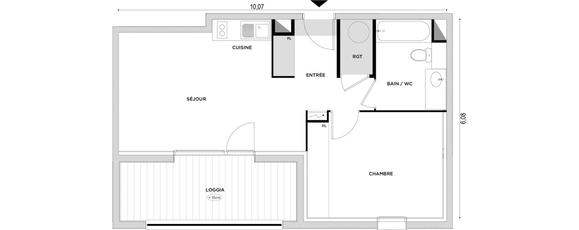 Appartement T2 de 46,10 m2 &agrave; Launaguet Centre