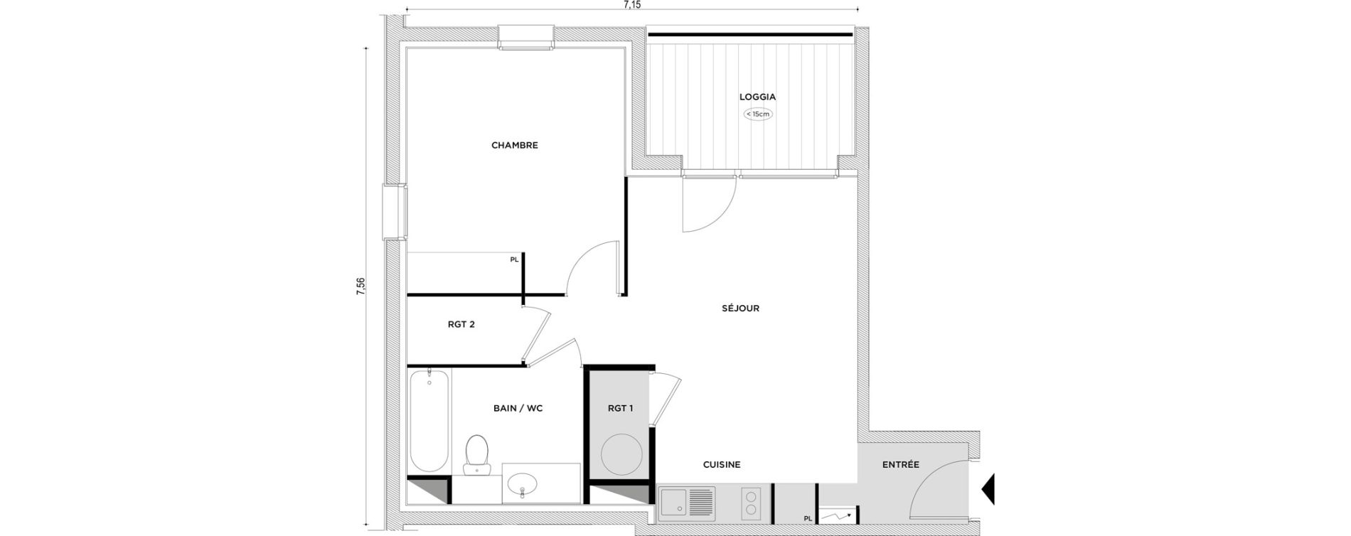 Appartement T2 de 45,55 m2 &agrave; Launaguet Centre