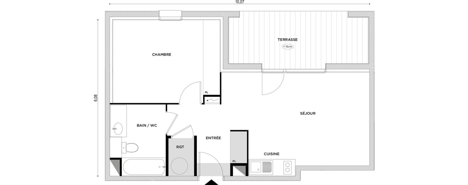 Appartement T2 de 46,10 m2 &agrave; Launaguet Centre