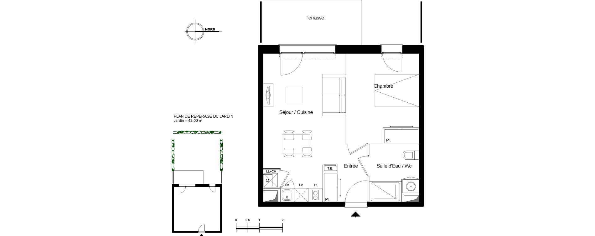 Appartement T2 de 41,43 m2 &agrave; Launaguet Centre