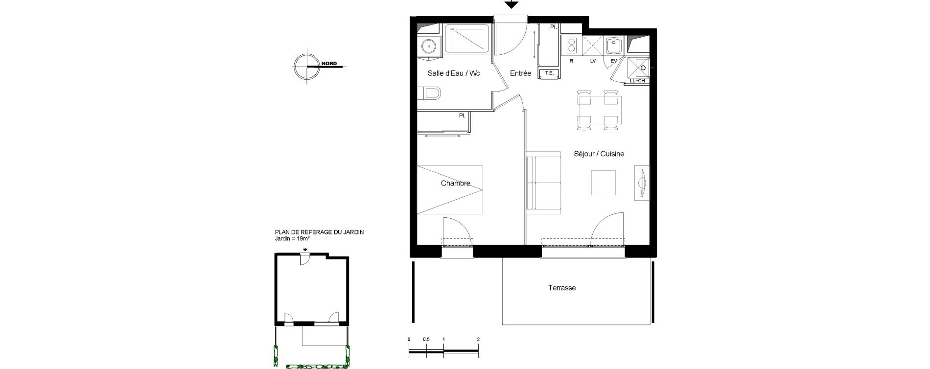Appartement T2 de 40,53 m2 &agrave; Launaguet Centre