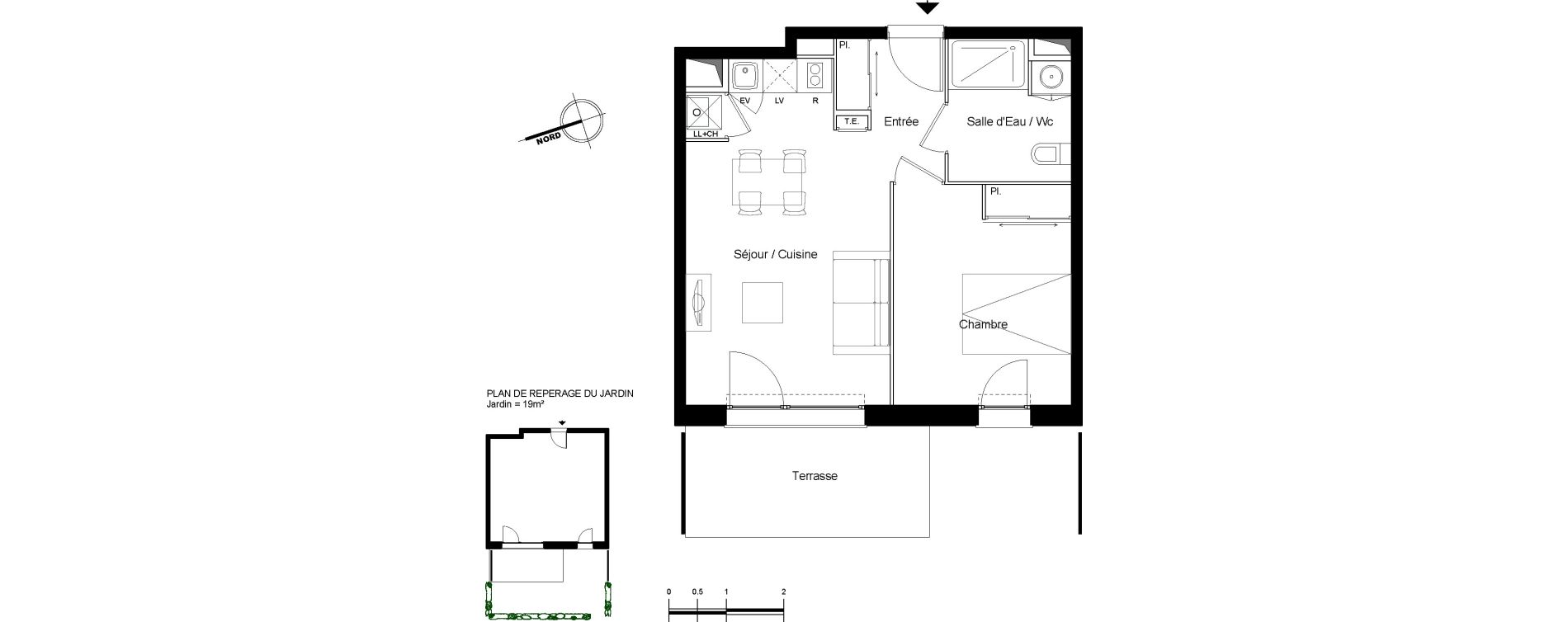 Appartement T2 de 40,53 m2 &agrave; Launaguet Centre