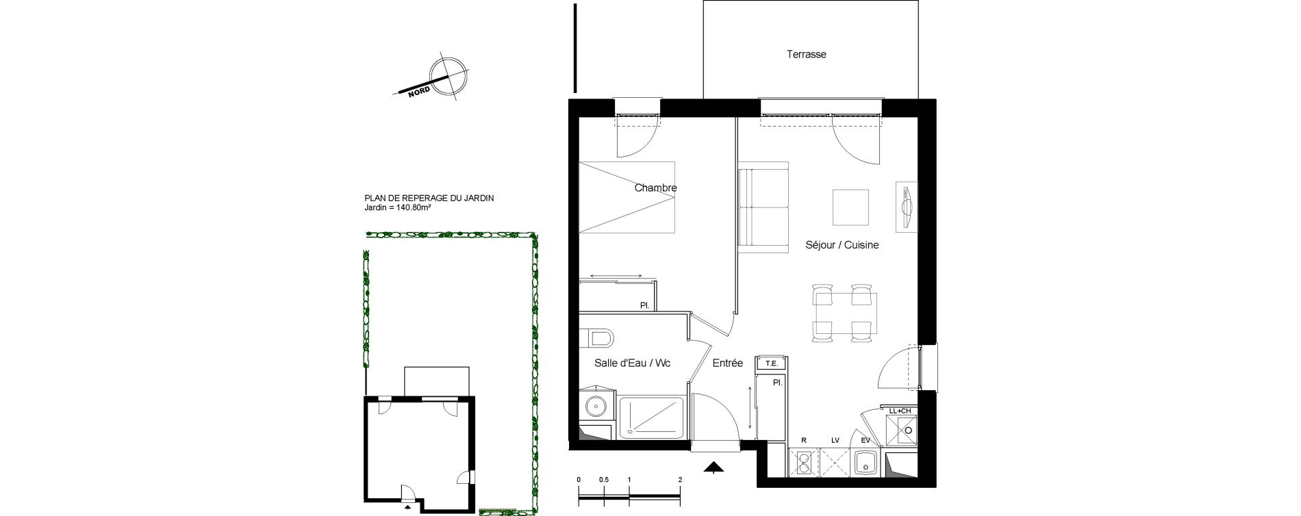 Appartement T2 de 43,30 m2 &agrave; Launaguet Centre