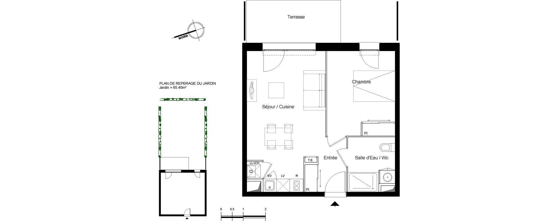 Appartement T2 de 41,43 m2 &agrave; Launaguet Centre