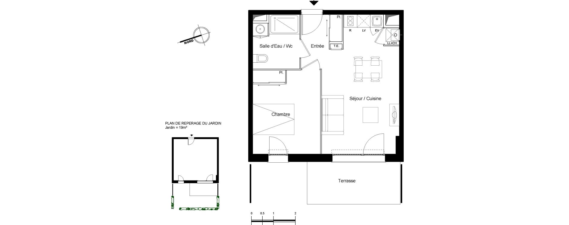 Appartement T2 de 41,28 m2 &agrave; Launaguet Centre