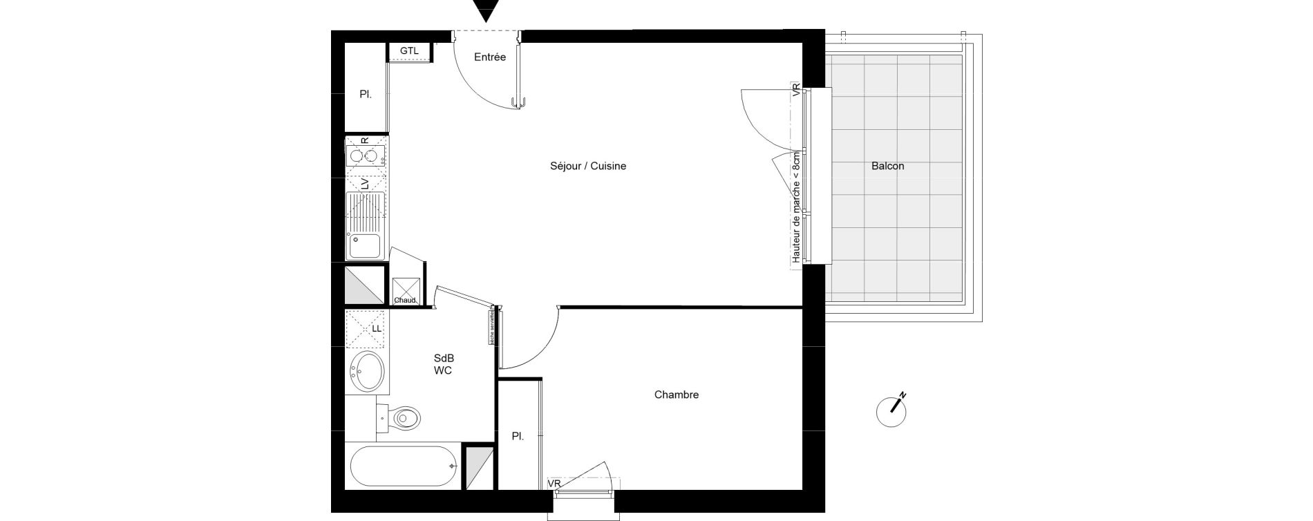 Appartement T2 de 42,58 m2 &agrave; Lespinasse Centre