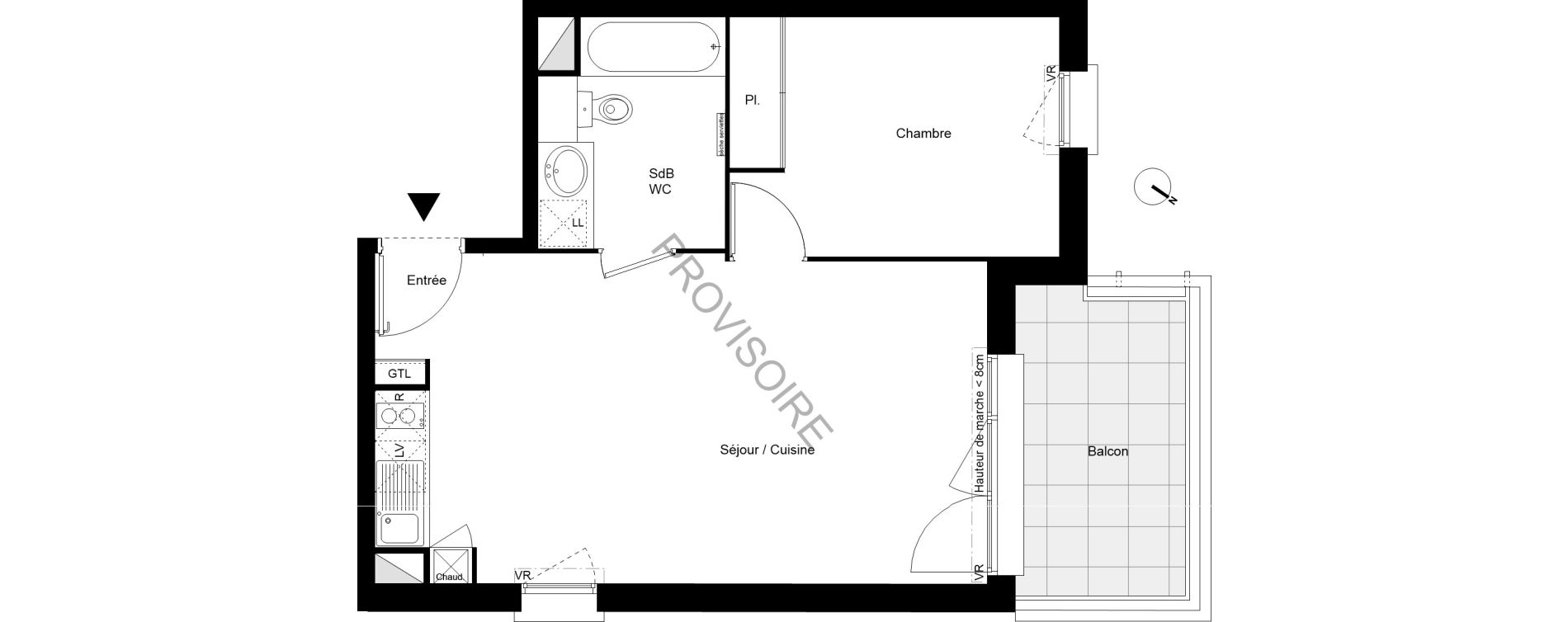 Appartement T2 de 44,02 m2 &agrave; Lespinasse Centre
