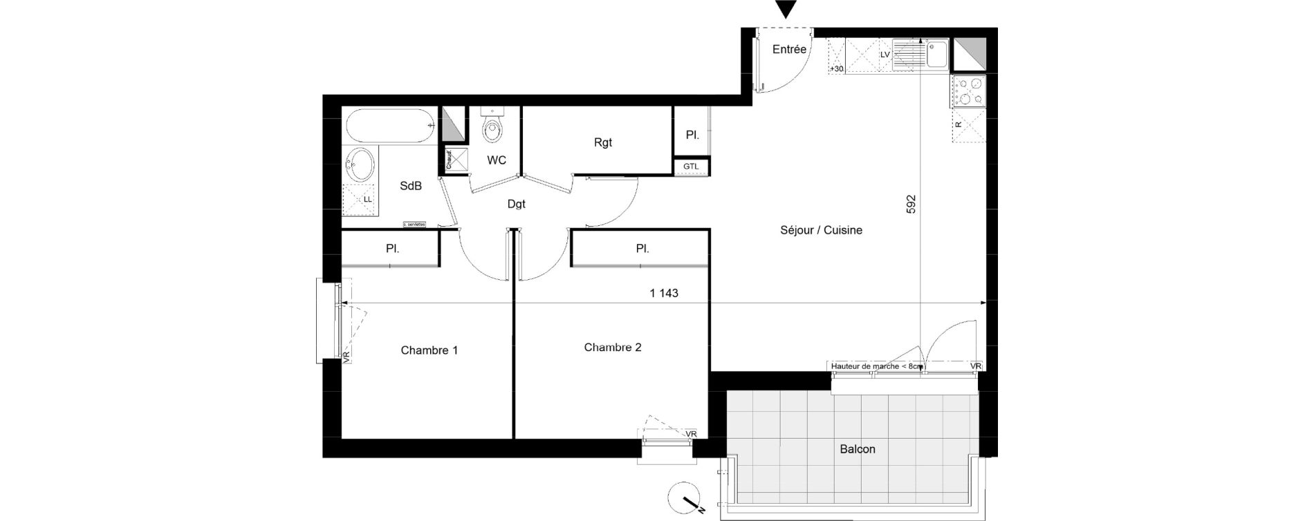 Appartement T3 de 64,44 m2 &agrave; Lespinasse Centre