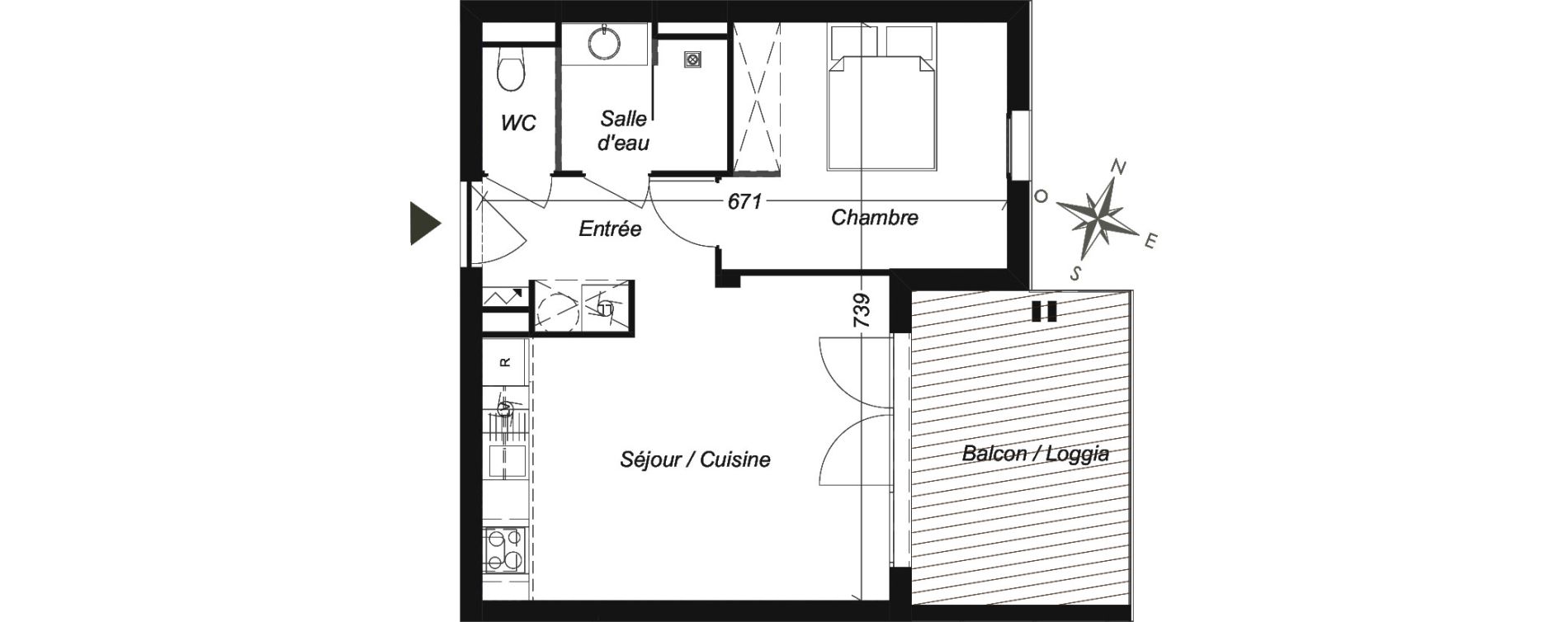 Appartement T2 de 41,50 m2 &agrave; Lespinasse Centre