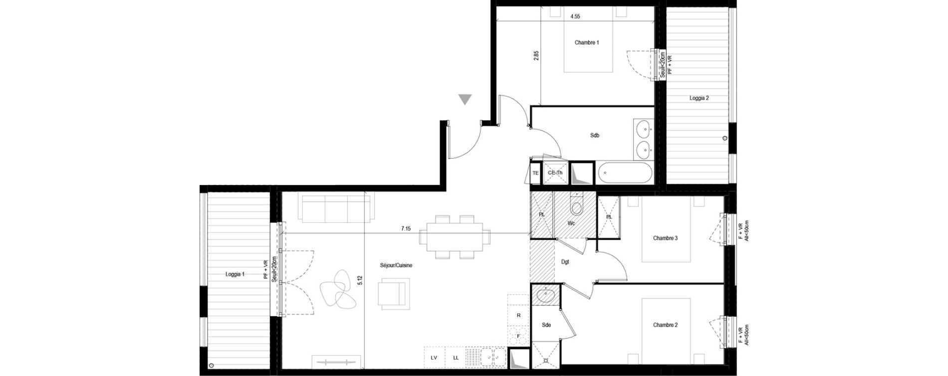 Appartement T4 de 87,85 m2 &agrave; L'Union Malbou