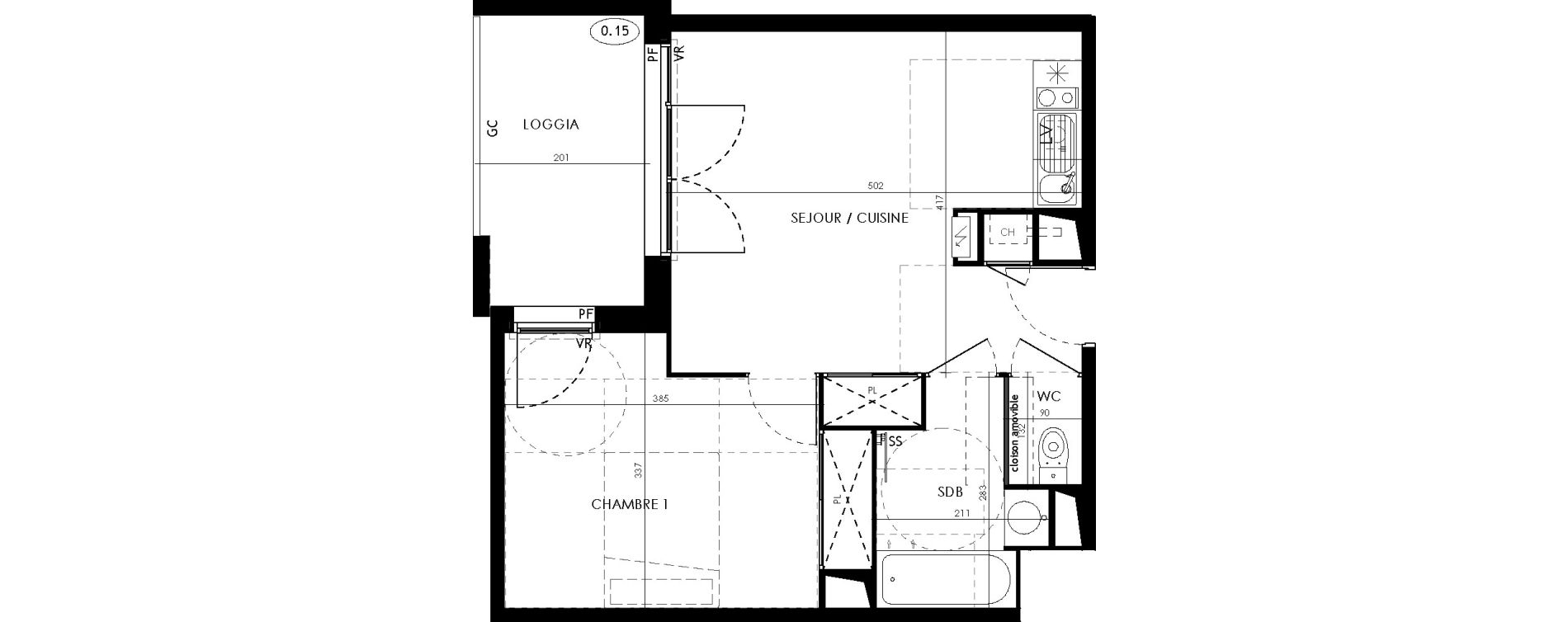 Appartement T2 de 39,80 m2 &agrave; L'Union Centre
