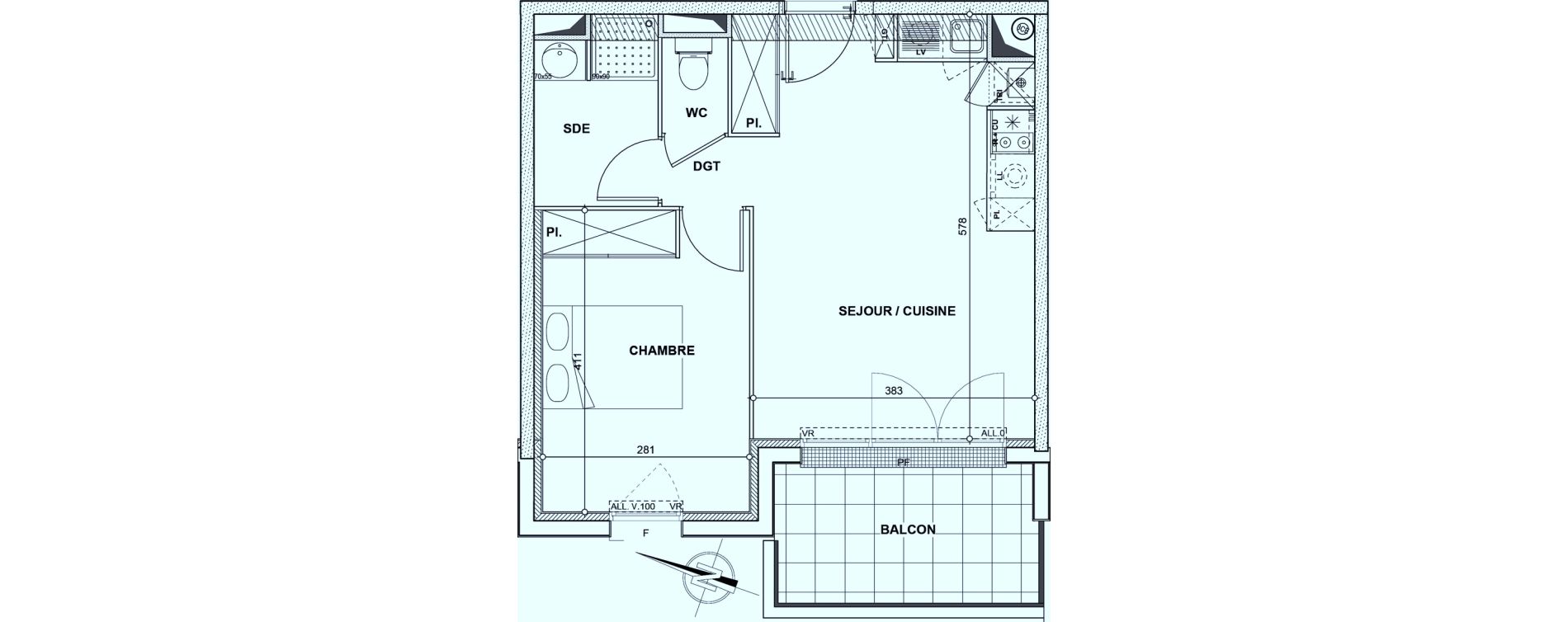 Appartement T2 de 40,00 m2 &agrave; L'Union Les acacias