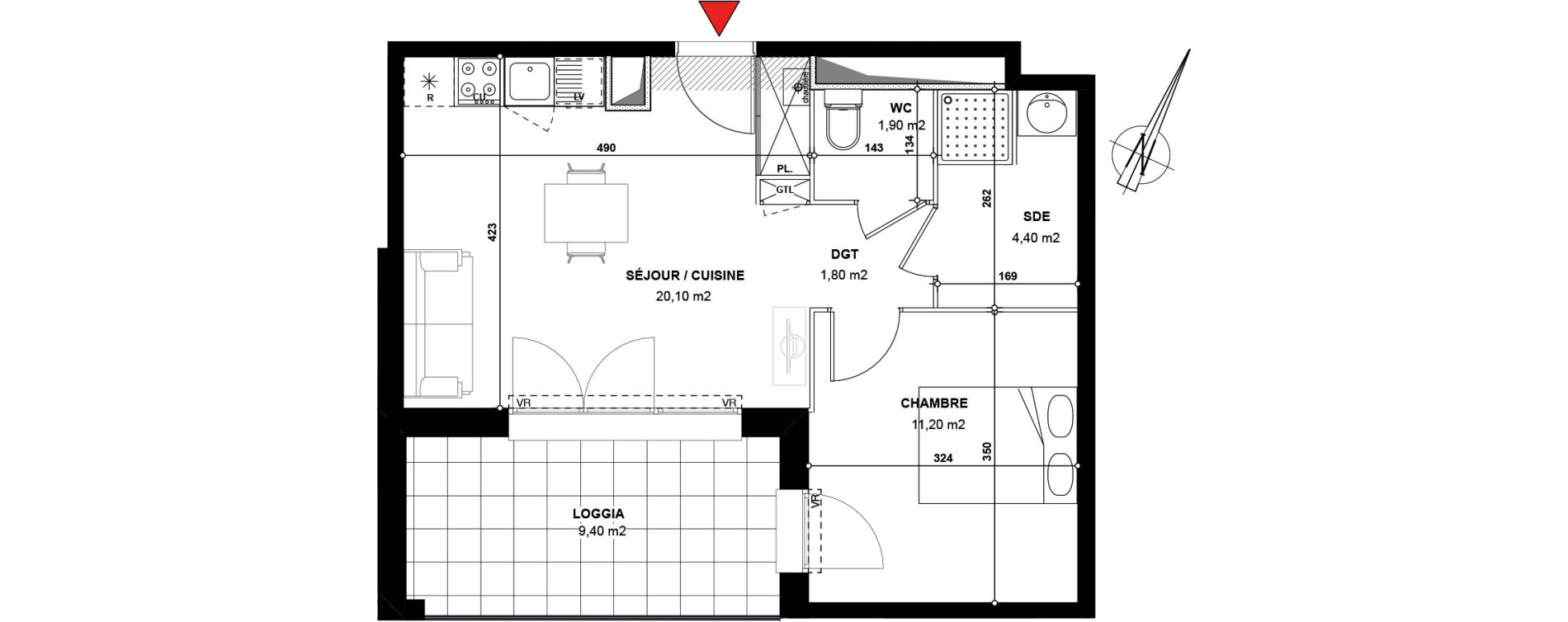 Appartement T2 de 39,40 m2 &agrave; L'Union Belv&egrave;ze