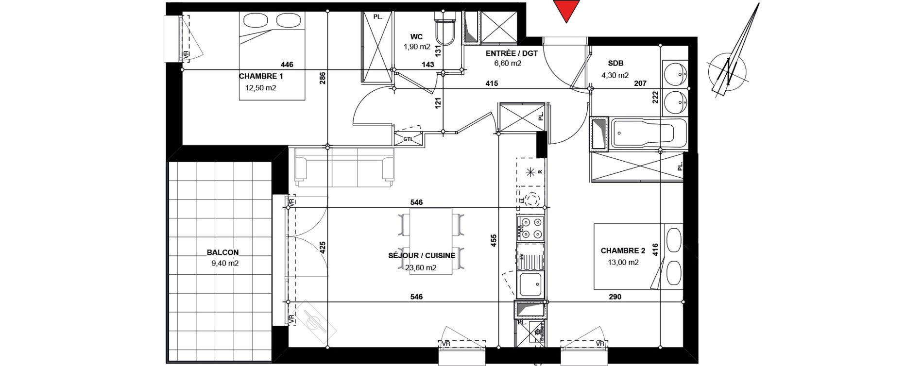 Appartement T3 de 61,90 m2 &agrave; L'Union Belv&egrave;ze