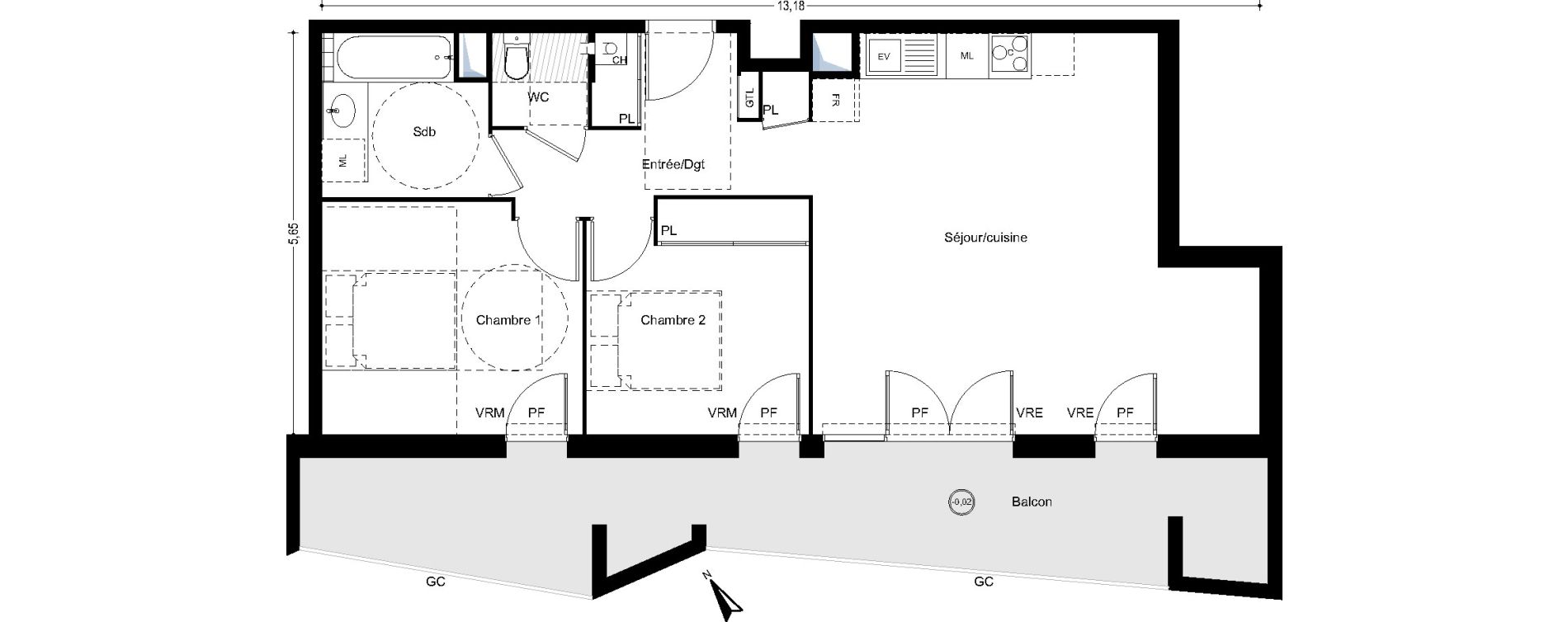 Appartement T3 de 67,04 m2 &agrave; L'Union Centre