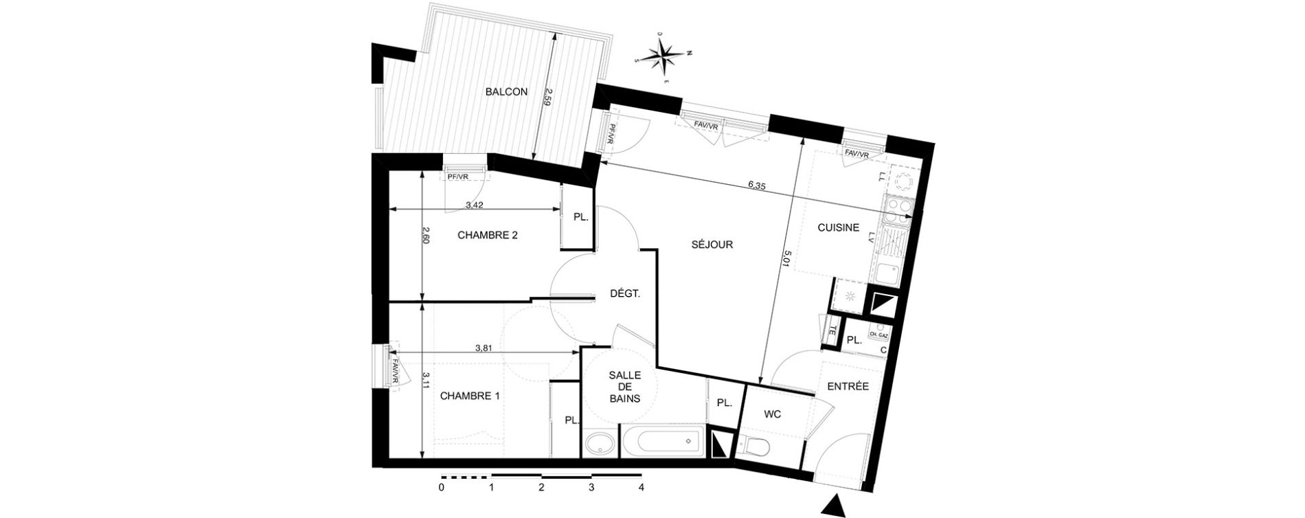 Appartement T3 de 60,99 m2 &agrave; Mondonville Centre