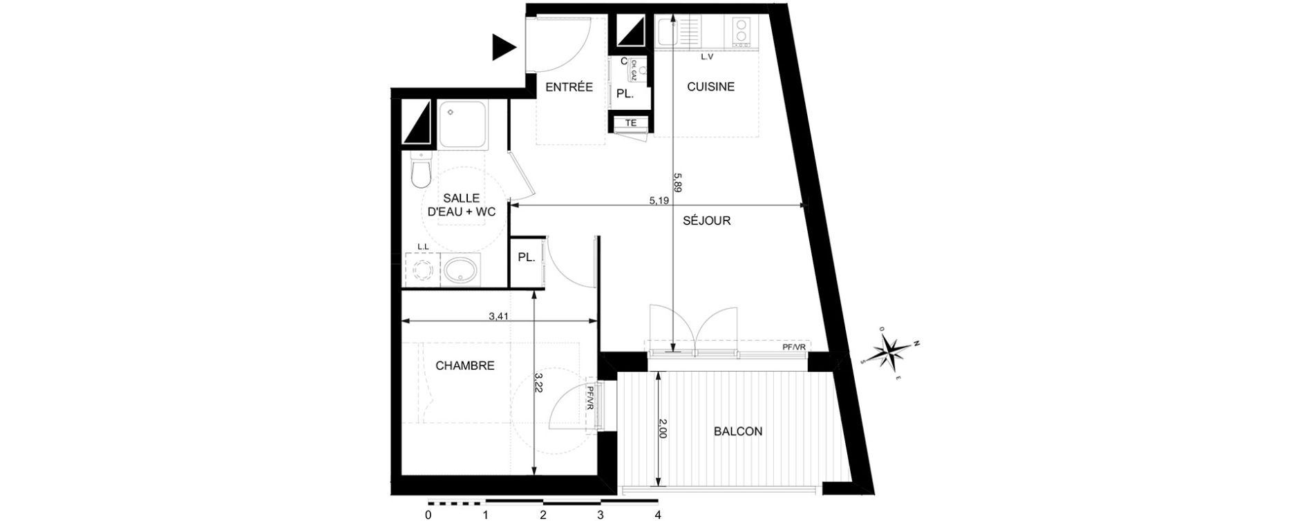 Appartement T2 de 42,61 m2 &agrave; Mondonville Centre