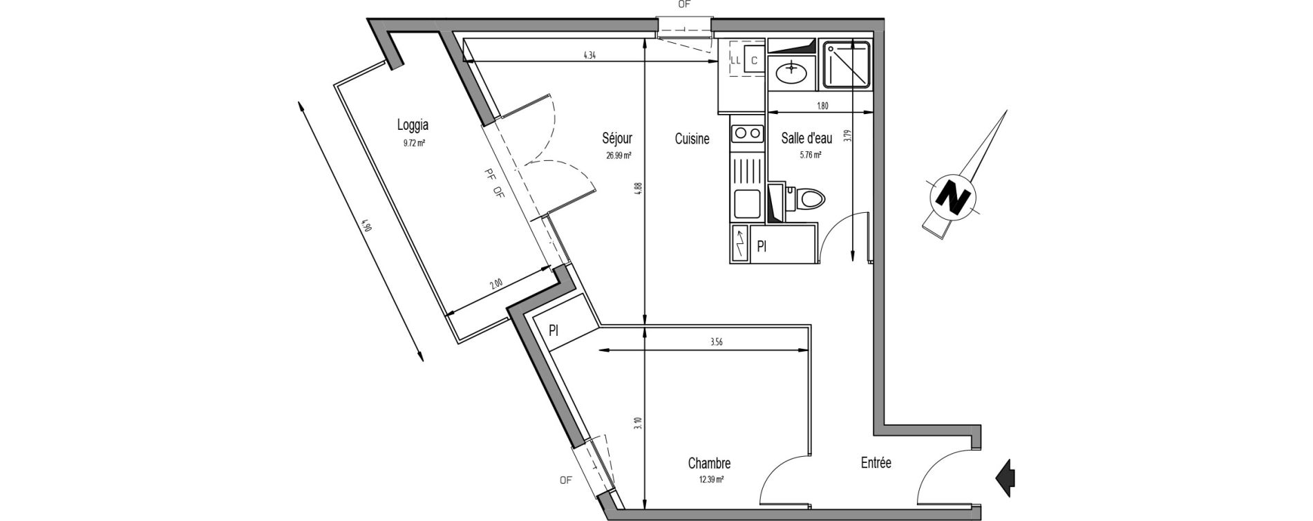 Appartement T2 de 45,14 m2 &agrave; Mondonville Centre
