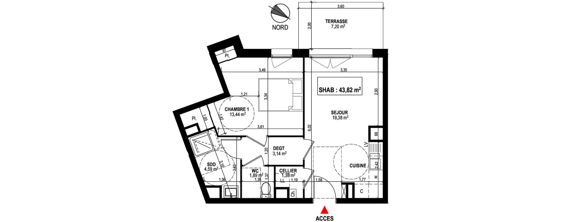 Appartement T2 de 43,82 m2 &agrave; Mondonville Centre