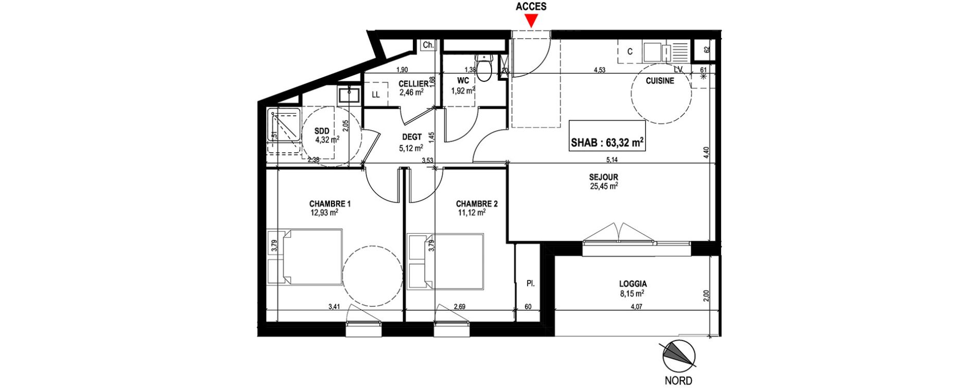 Appartement T3 de 63,32 m2 &agrave; Mondonville Centre