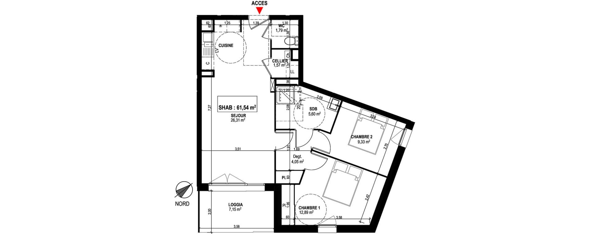 Appartement T3 de 61,54 m2 &agrave; Mondonville Centre