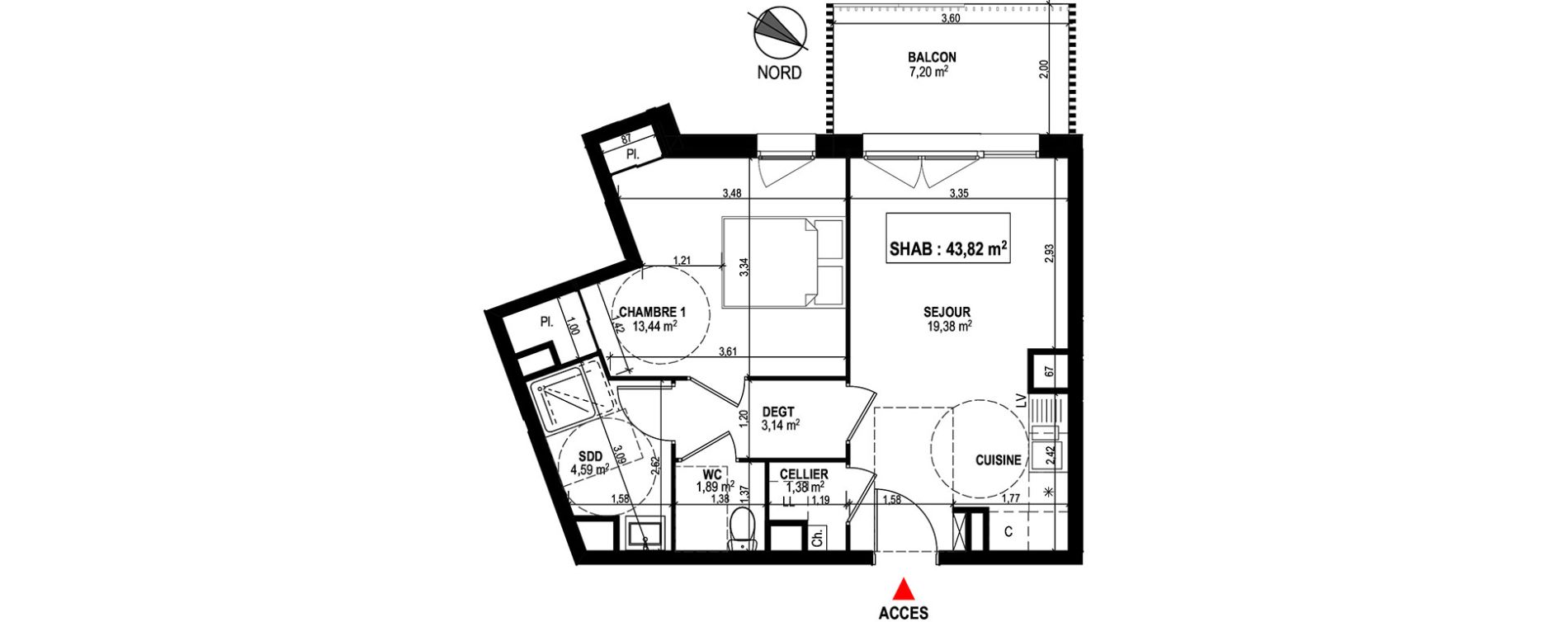Appartement T2 de 43,82 m2 &agrave; Mondonville Centre