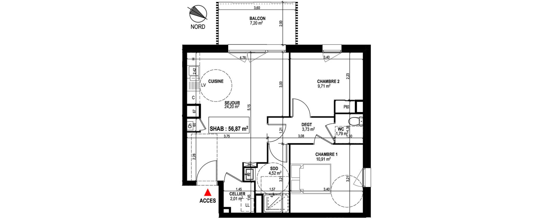 Appartement T3 de 56,87 m2 &agrave; Mondonville Centre