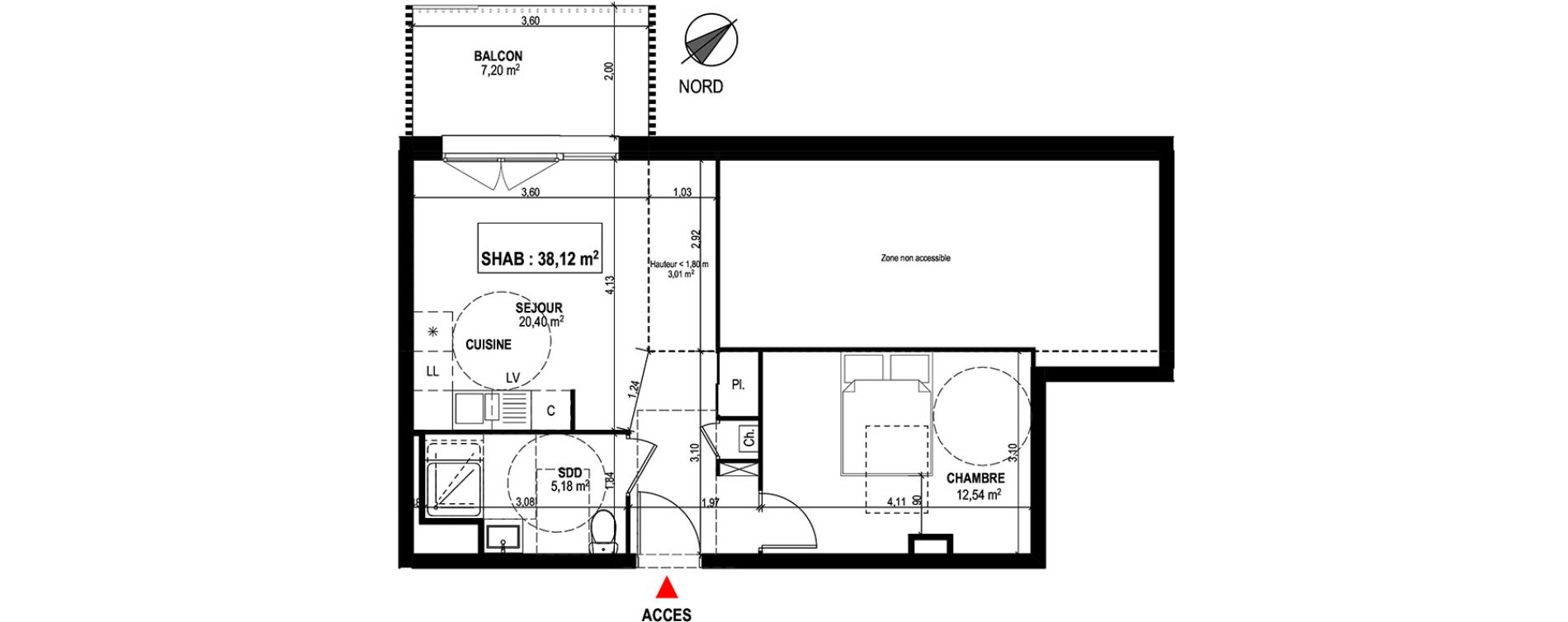 Appartement T2 de 38,12 m2 &agrave; Mondonville Centre