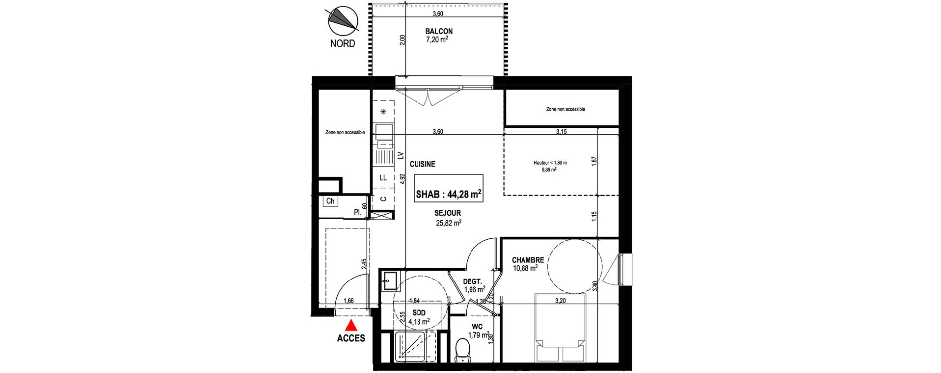 Appartement T2 de 44,28 m2 &agrave; Mondonville Centre