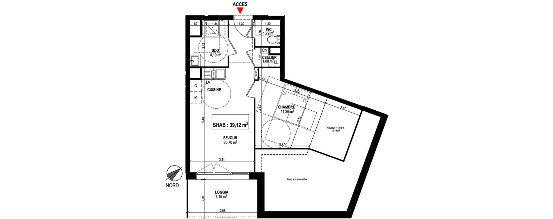 Appartement T2 de 39,12 m2 &agrave; Mondonville Centre