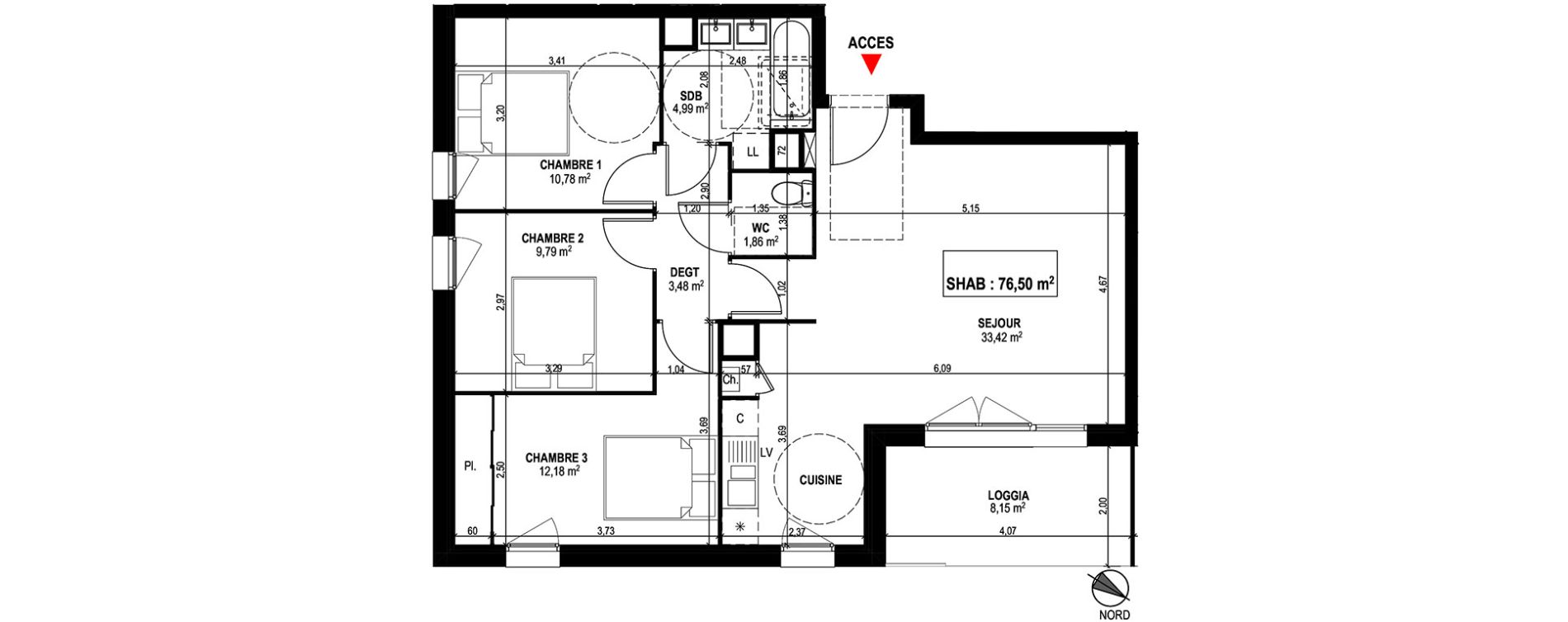 Appartement T4 de 76,50 m2 à Mondonville Centre