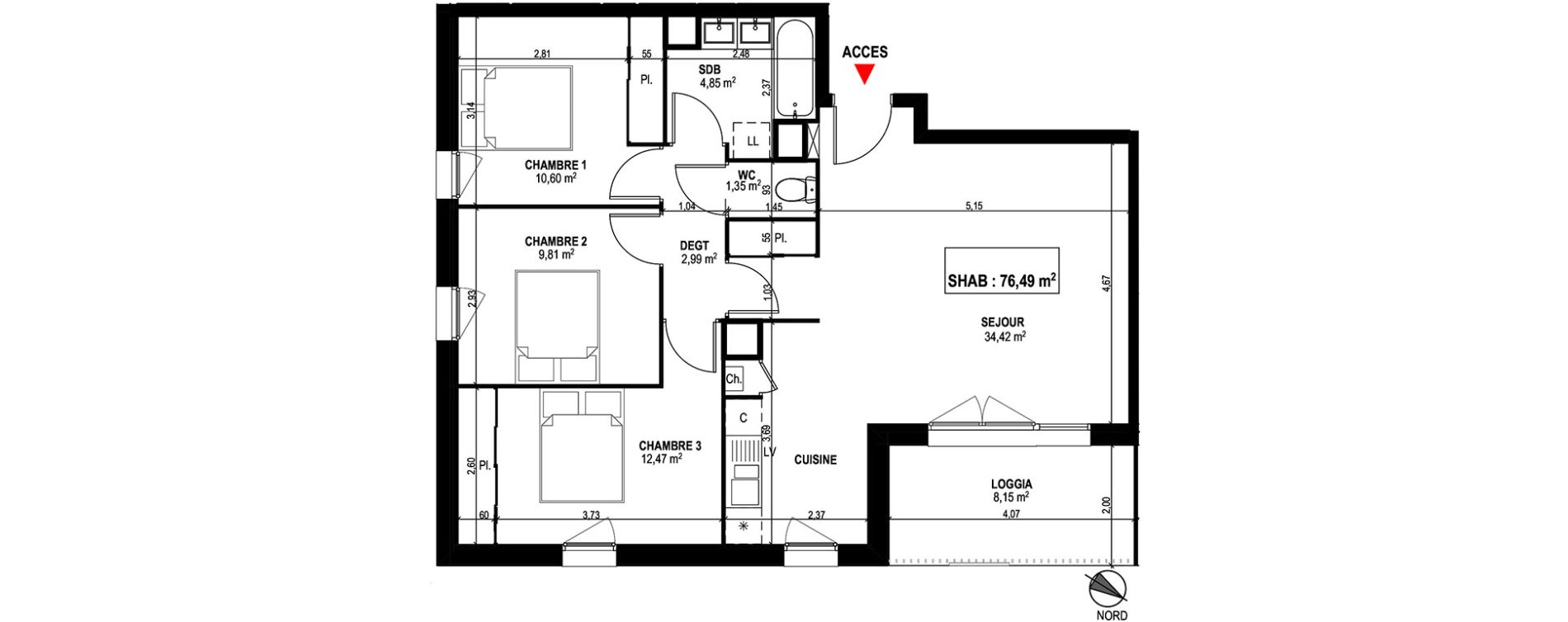 Appartement T4 de 76,49 m2 &agrave; Mondonville Centre
