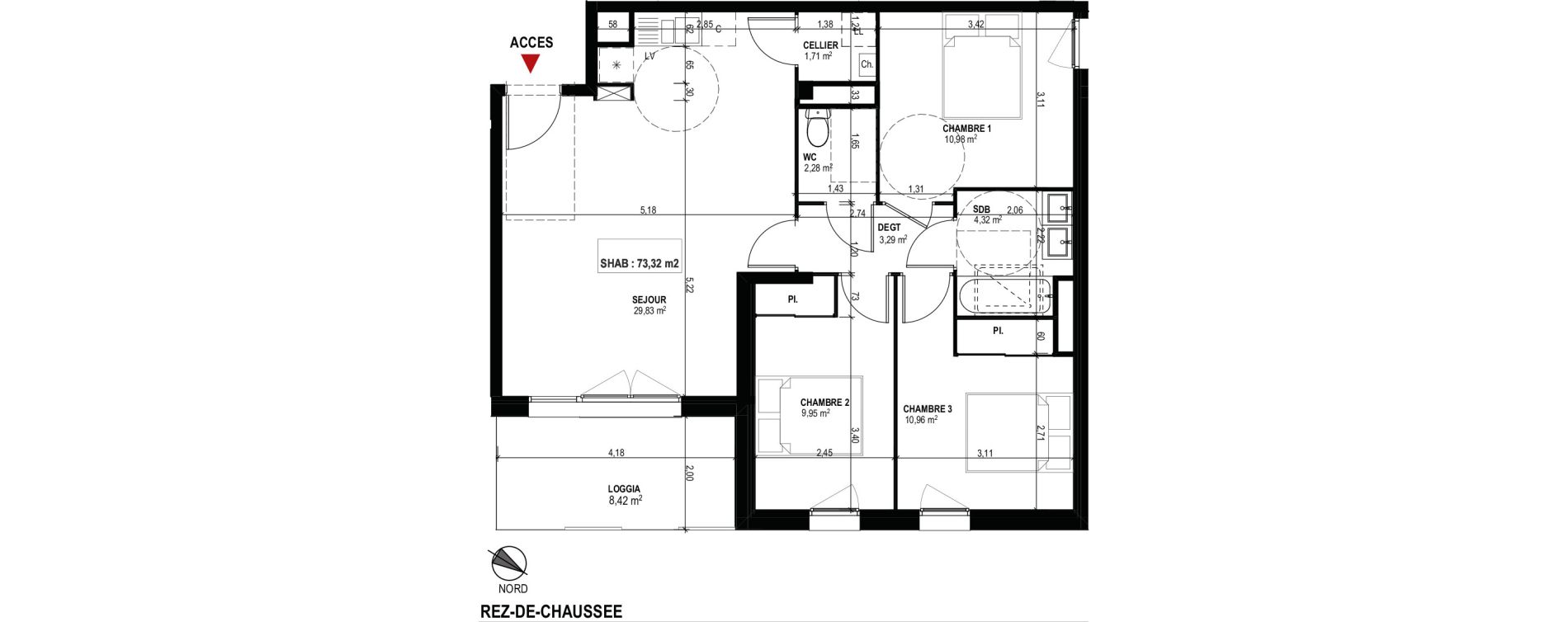 Appartement T4 de 73,32 m2 à Mondonville Centre