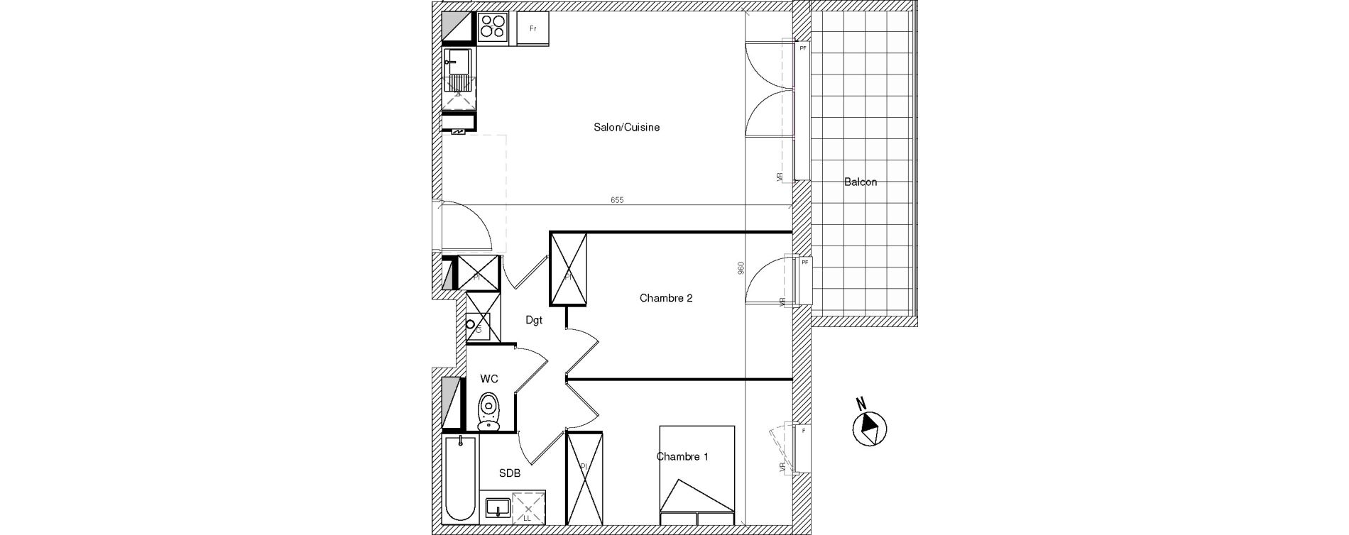 Appartement T3 de 59,70 m2 &agrave; Mondonville Centre