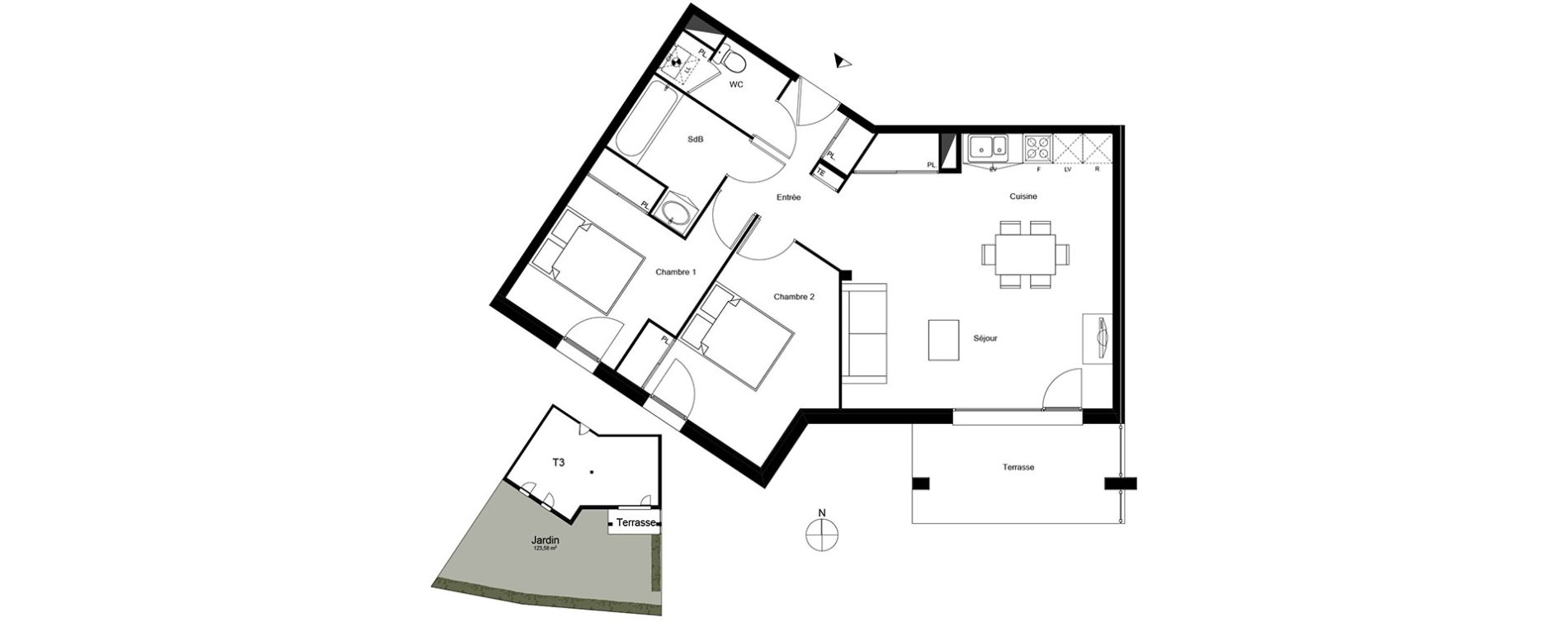 Appartement T3 de 65,31 m2 &agrave; Mondonville Centre