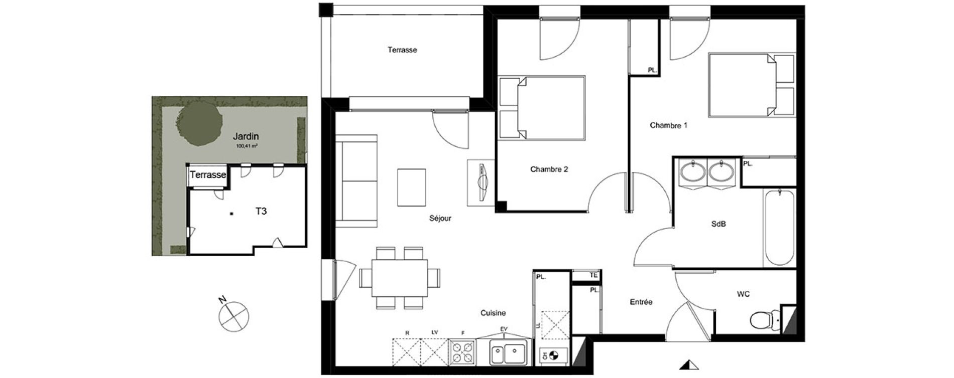 Appartement T3 de 62,71 m2 &agrave; Mondonville Centre