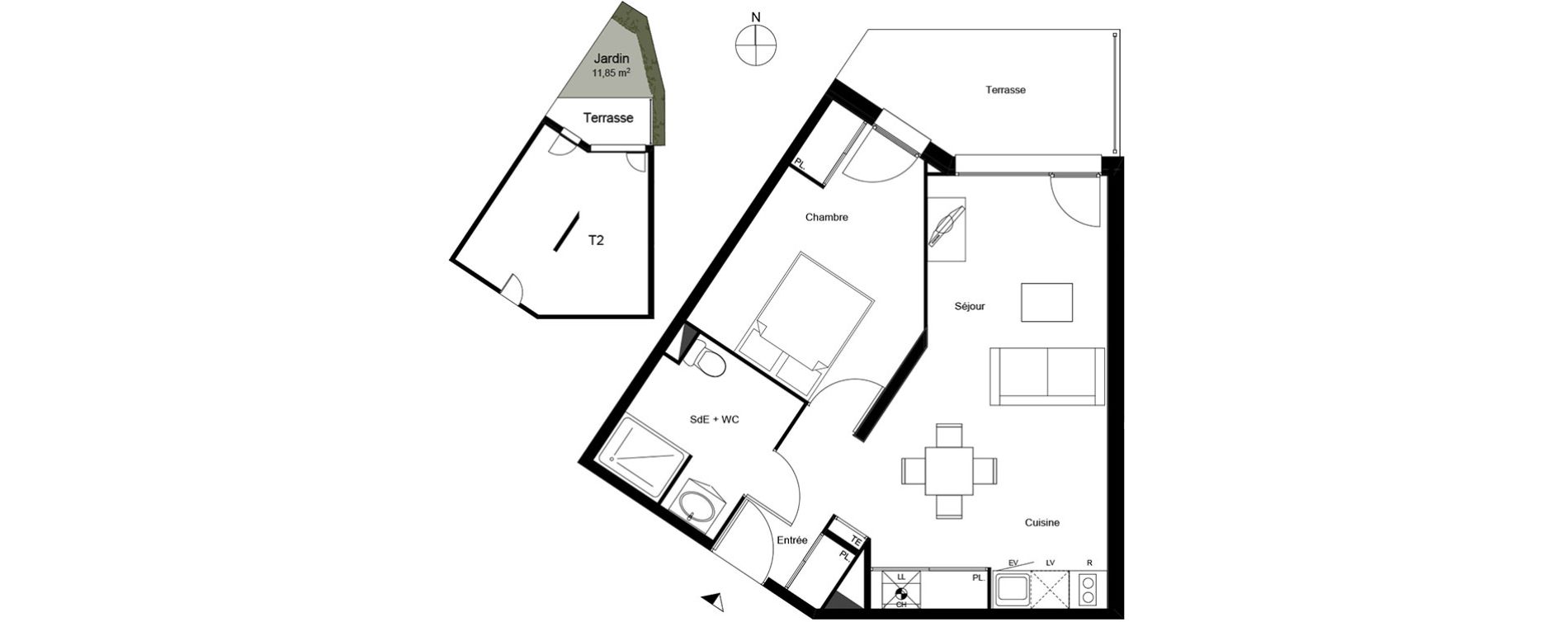 Appartement T2 de 44,08 m2 à Mondonville Centre