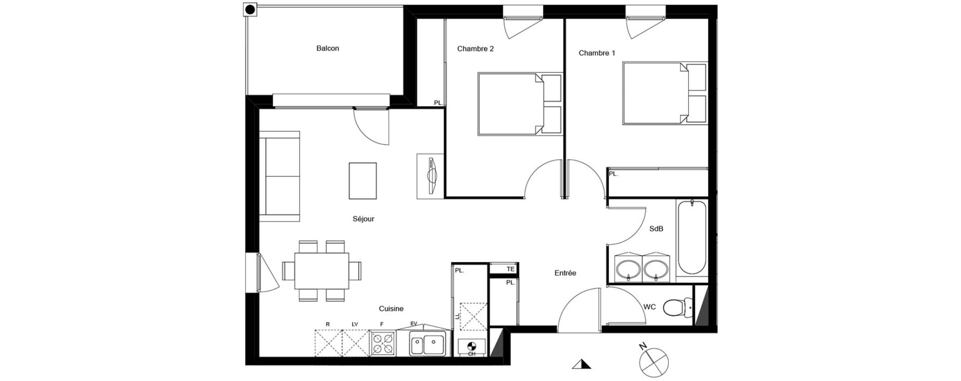 Appartement T3 de 62,80 m2 &agrave; Mondonville Centre