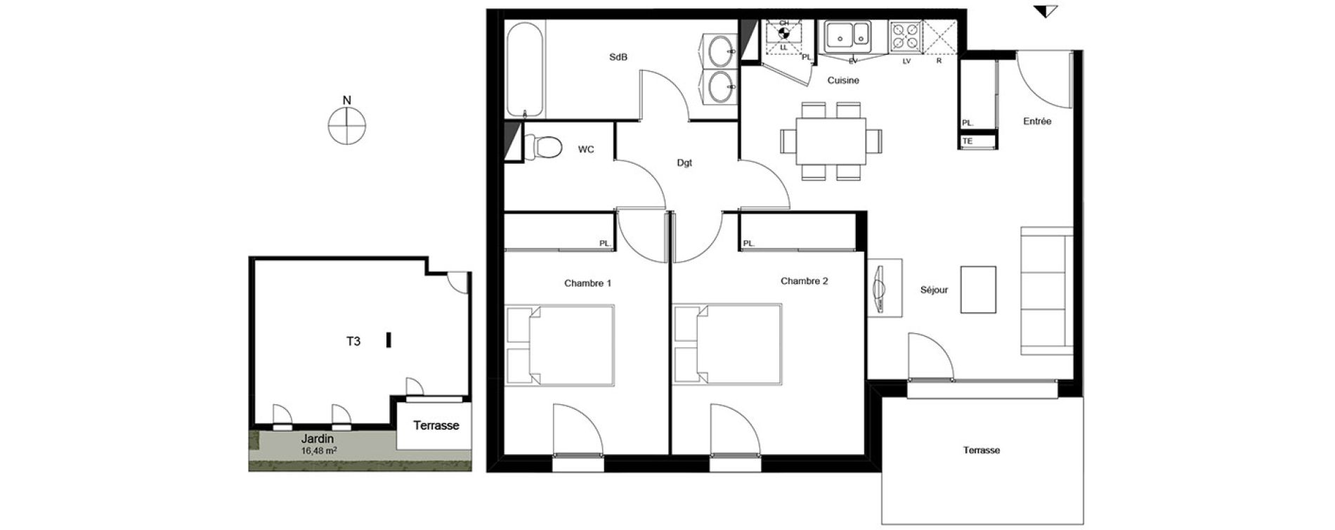 Appartement T3 de 65,49 m2 &agrave; Mondonville Centre
