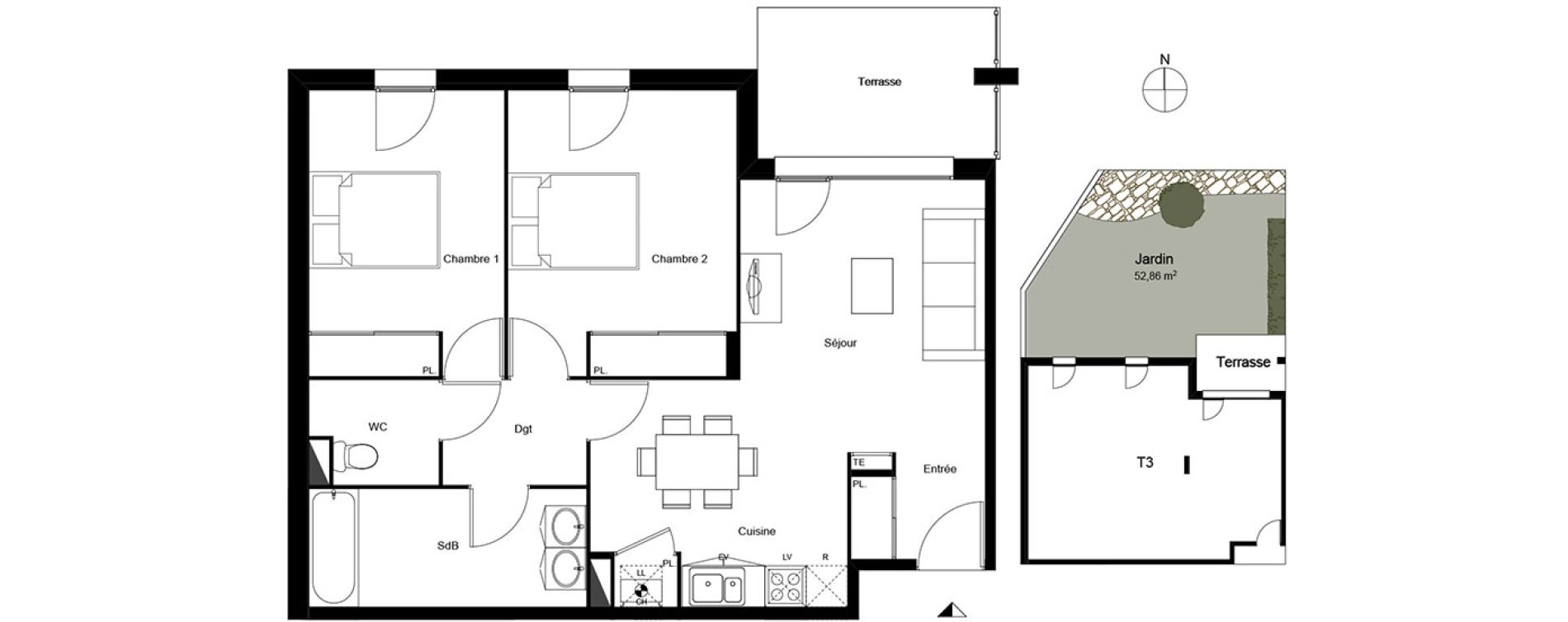 Appartement T3 de 65,49 m2 à Mondonville Centre