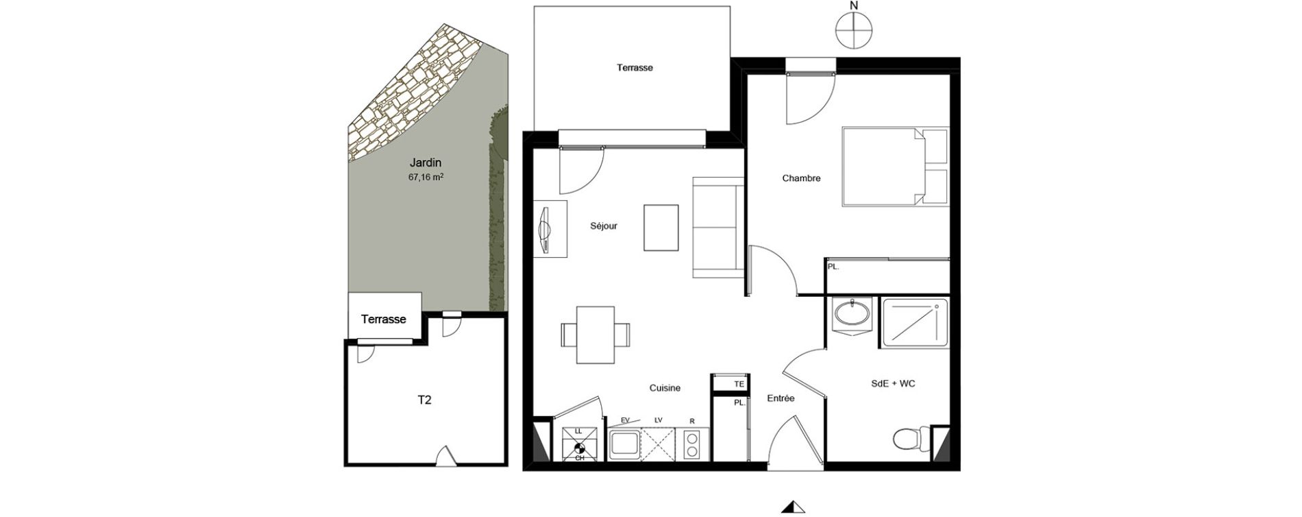 Appartement T2 de 43,68 m2 &agrave; Mondonville Centre