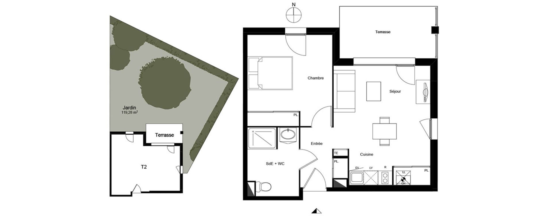 Appartement T2 de 43,24 m2 &agrave; Mondonville Centre