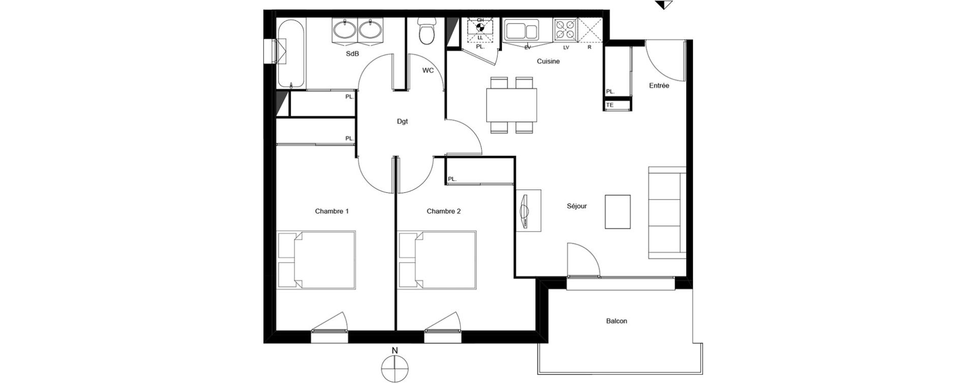 Appartement T3 de 65,66 m2 &agrave; Mondonville Centre