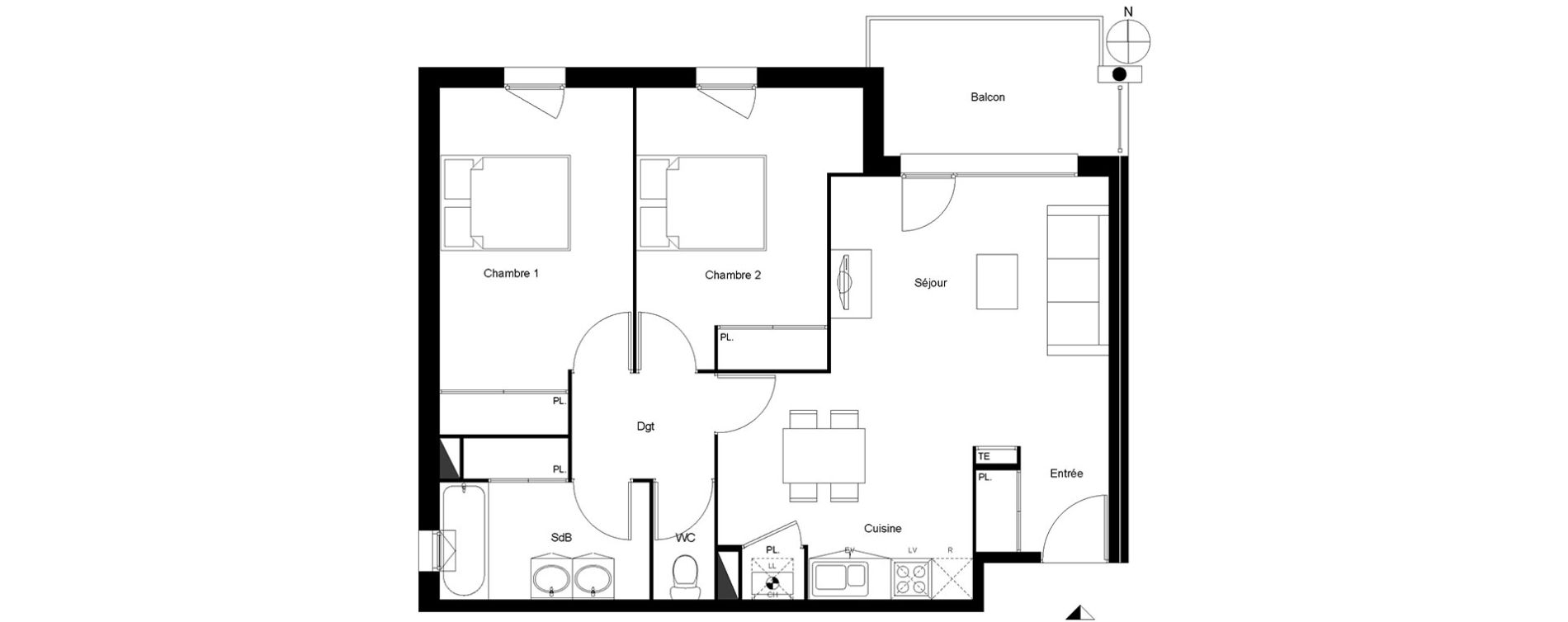 Appartement T3 de 65,57 m2 &agrave; Mondonville Centre