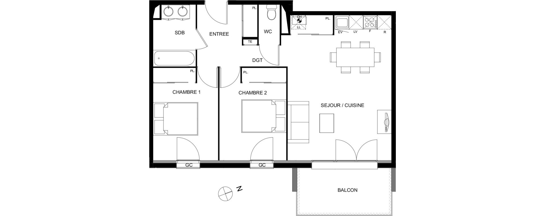 Appartement T3 de 62,79 m2 &agrave; Mondonville Centre
