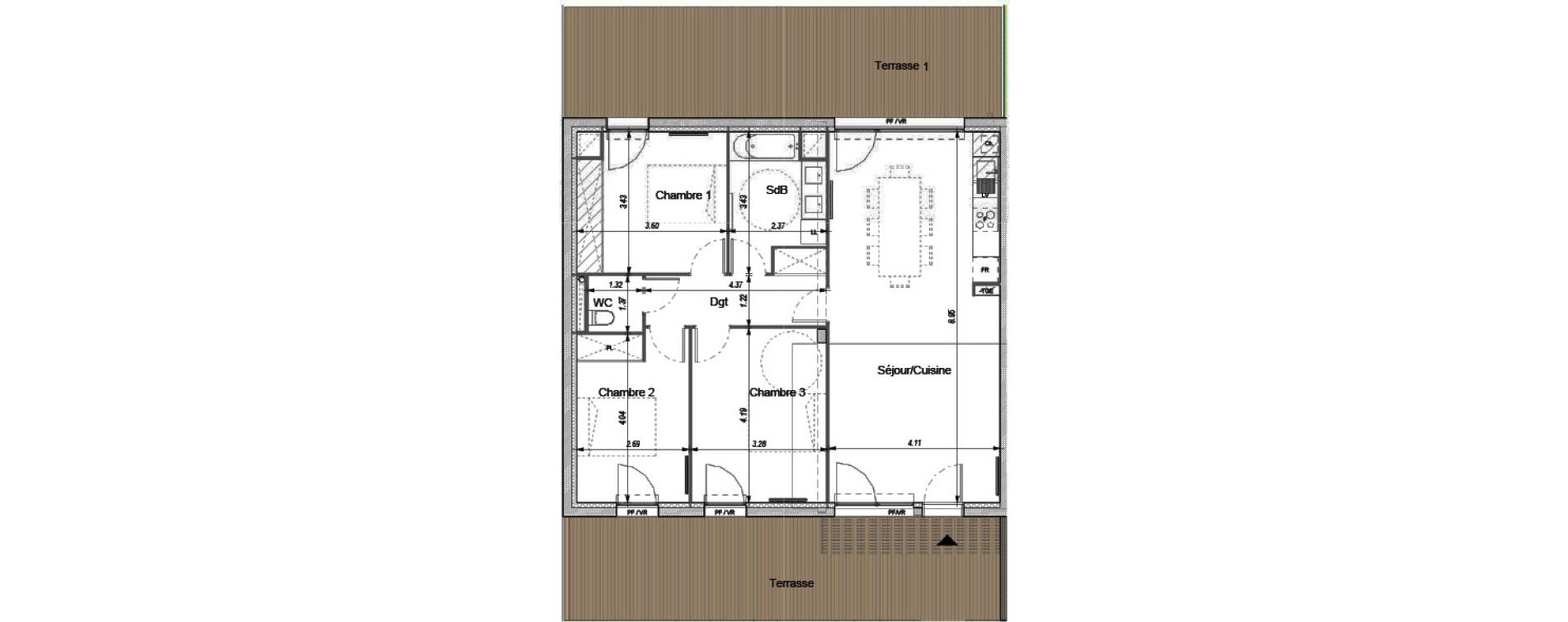 Appartement T4 de 86,96 m2 &agrave; Montrab&eacute; Centre